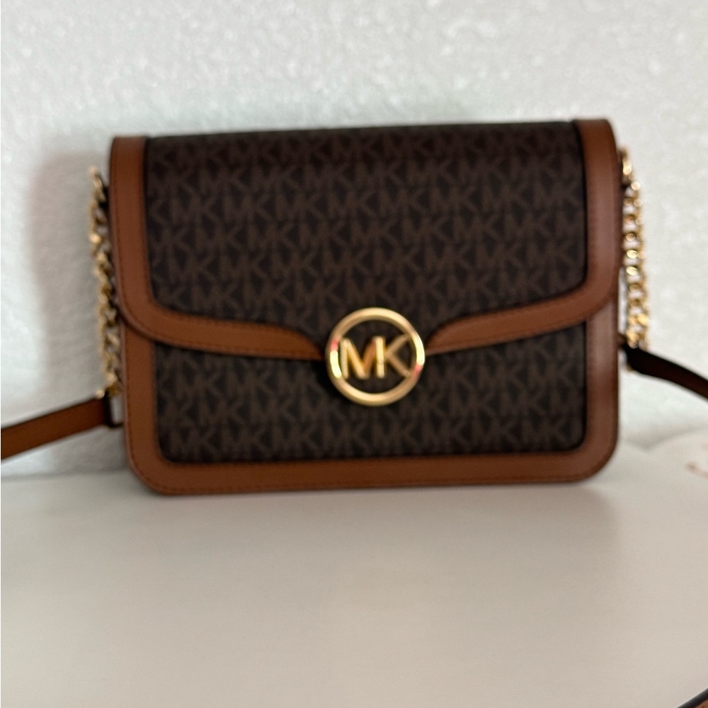 Michael Kors Dark Brown Crossbody Bag with Gold Accents